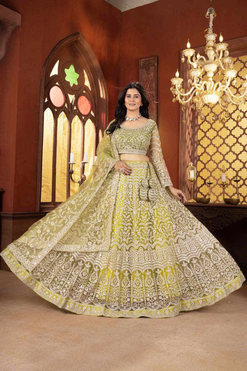 Lehenga Mart Designer Wedding Lehenga Choli For Women - Parrot Green | Grocsy