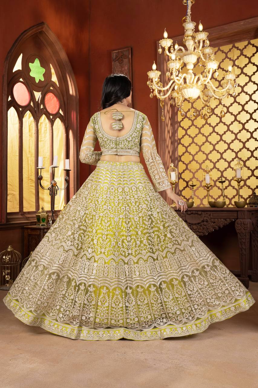 Lehenga Mart Designer Wedding Lehenga Choli For Women - Parrot Green | Grocsy