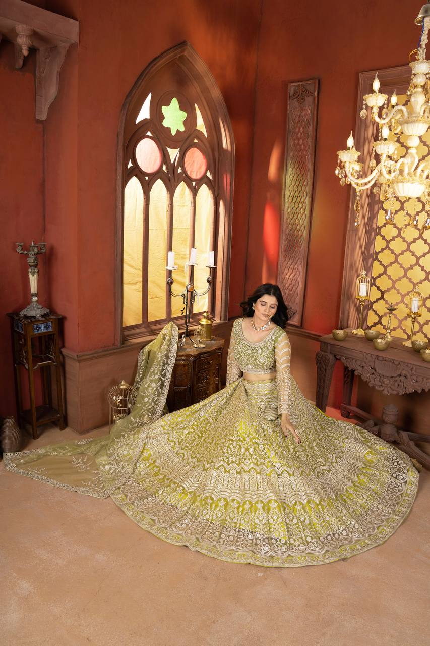 Lehenga Mart Designer Wedding Lehenga Choli For Women - Parrot Green | Grocsy