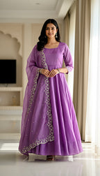 Lehenga Mart Premium Readymade Gown With Dupatta Set For Women-Lavender | Grocsy