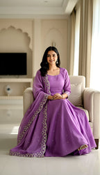 Lehenga Mart Premium Readymade Gown With Dupatta Set For Women-Lavender | Grocsy