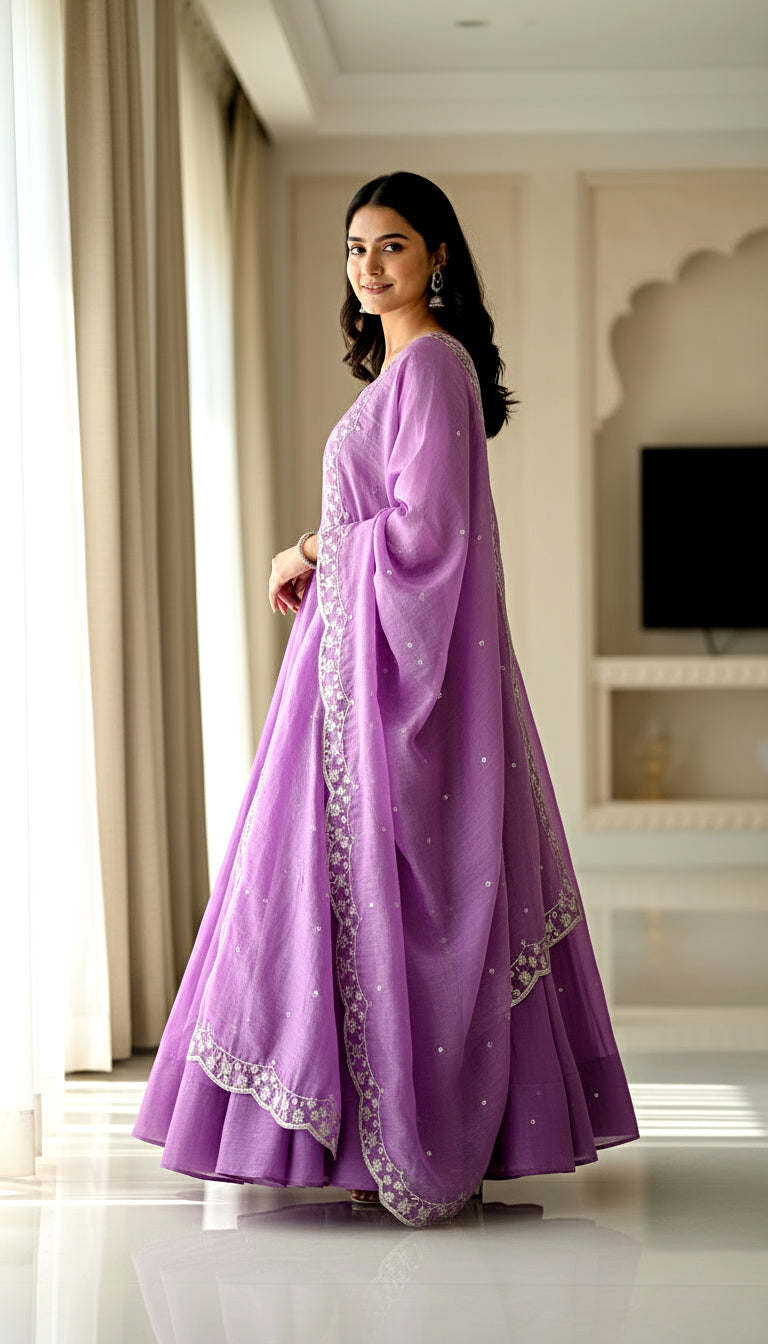 Lehenga Mart Premium Readymade Gown With Dupatta Set For Women-Lavender | Grocsy