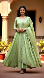 Lehenga Mart Premium Readymade Gown With Dupatta Set For Women-Pista | Grocsy