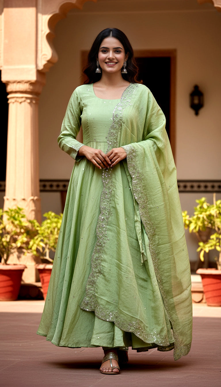 Lehenga Mart Premium Readymade Gown With Dupatta Set For Women-Pista | Grocsy
