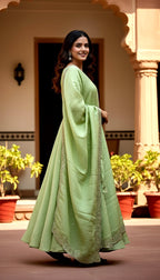 Lehenga Mart Premium Readymade Gown With Dupatta Set For Women-Pista | Grocsy