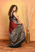Very Much Indian Modal Silk Ajrakh Handblock Printed Natural Dyes With Designer Border Saree - Red | Grocsy