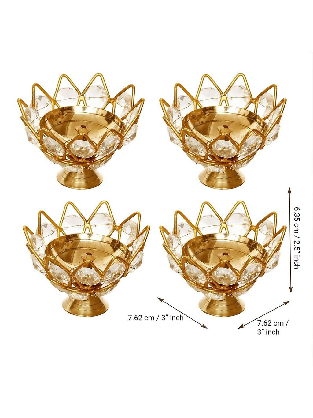 eCraftIndia Gold-Toned 2 Pieces Crystal Lotus Shape Brass Diyas | Grocsy