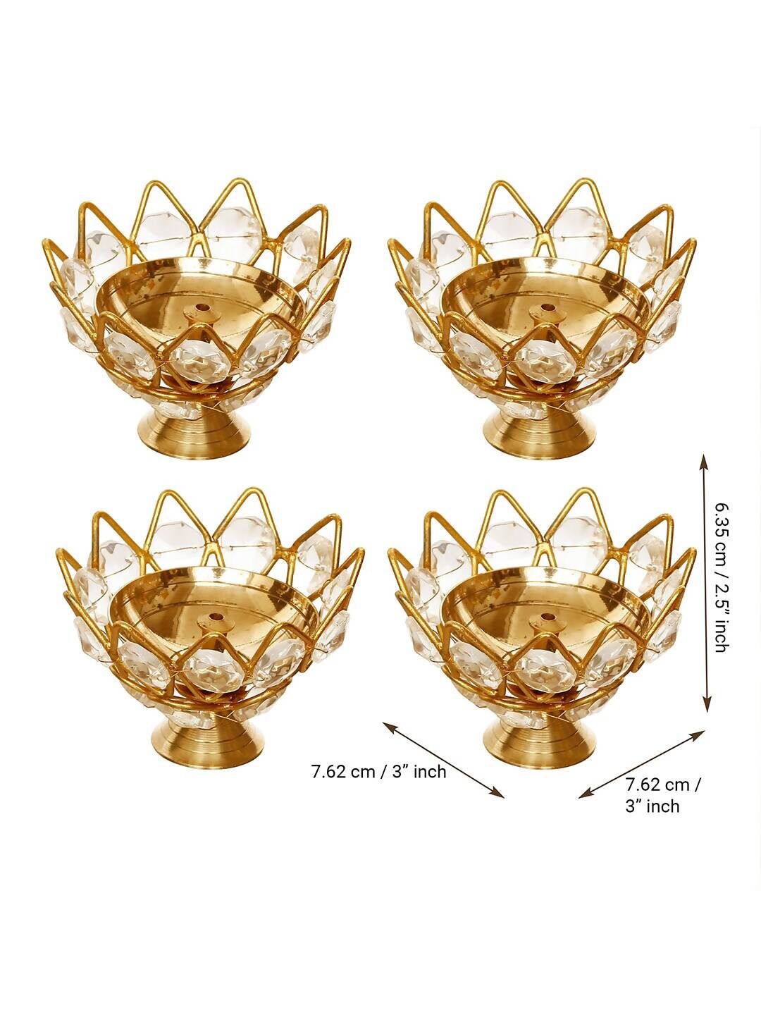 eCraftIndia Gold-Toned 2 Pieces Crystal Lotus Shape Brass Diyas | Grocsy
