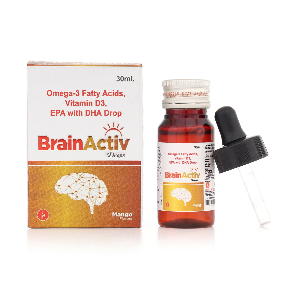 Zorilla Life Science BrainActiv Drop Omega-3 Fatty Acids, Vitamin D3, EPA with DHA | Grocsy