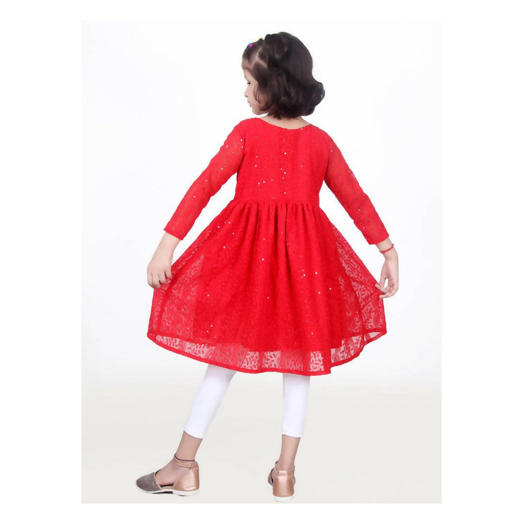 Akarshan viscose Lukhnowi Chikankari Anarkali kurta with Leggings - Red | Grocsy