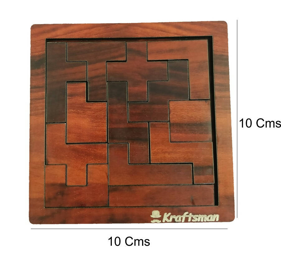 Kraftsman Portable Wooden Tetris Puzzle | 13 Pieces Puzzle Board for Kids and Adults | Travel Pouch Included | Grocsy