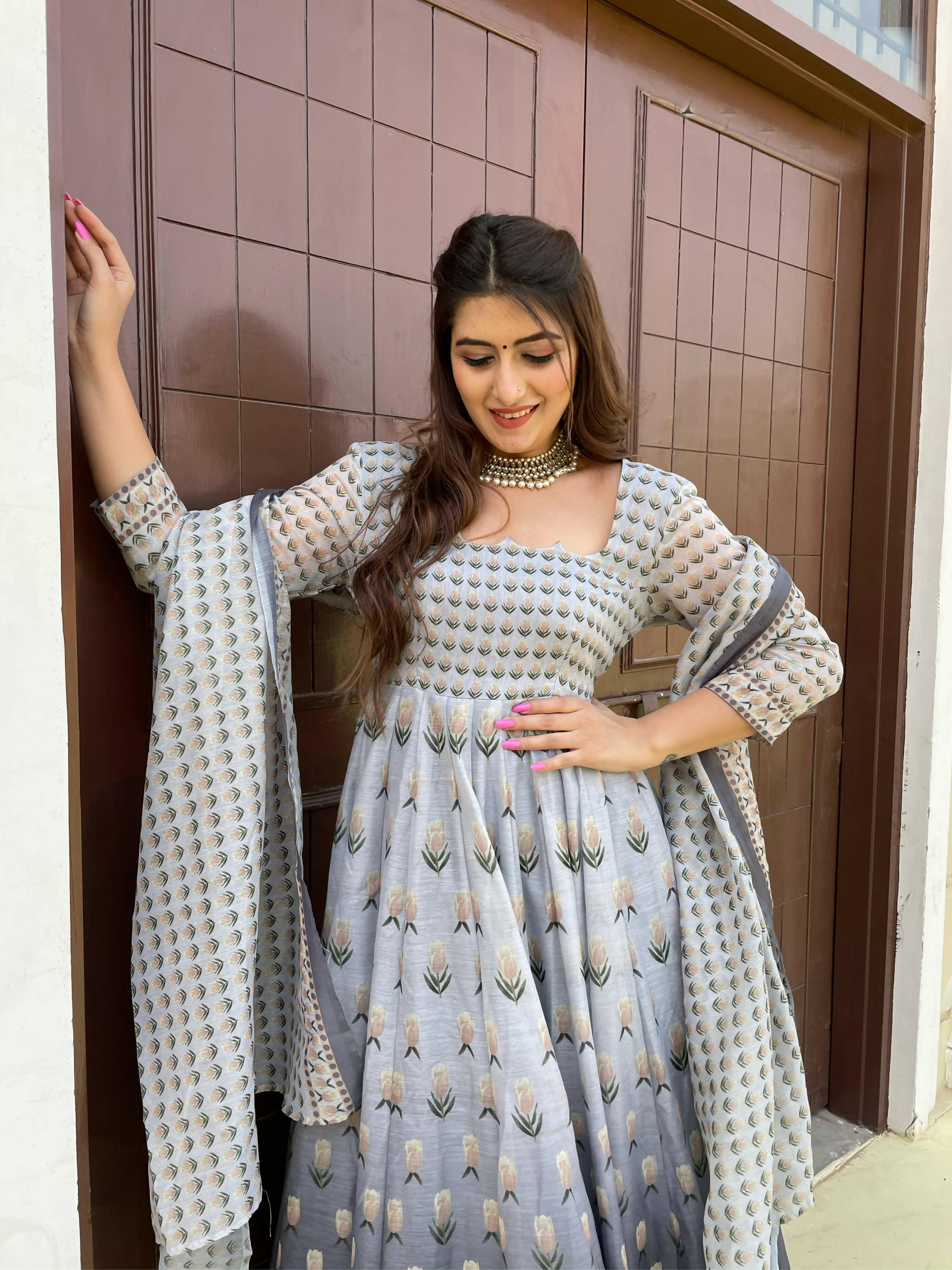 Partywear Designer Gray Chanderi Suit - Anbazaar | Grocsy