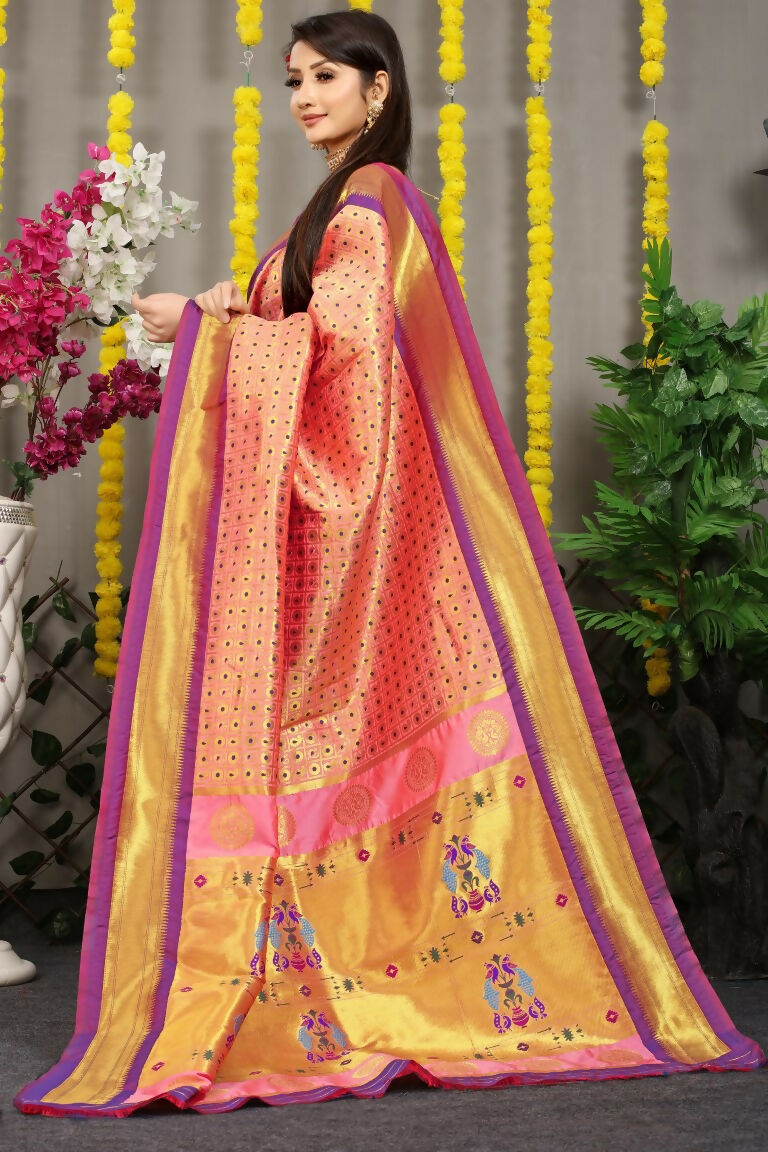 Jyoti Fashion Women's Baby Pink Banarasi Silk Zari Woven Saree with Blouse | Grocsy