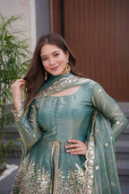 Teeya Creation Teal Color Fendy Satin Silk Embroidery Work party Wear Salwar Suit | Grocsy