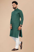 Indian Clothing Men's Green Striped Cotton Kurta - Mahotsav | Grocsy