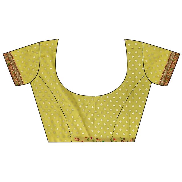 Elora Golden Yellow Pashmina Silk Meenakari Weaving Madhubani Design Kashmiri Saree | Grocsy