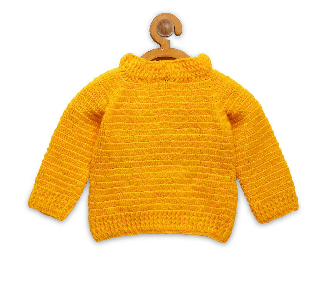 Chutput Kids Woollen Hand Knitted Cat Design Sweater - Yellow | Grocsy