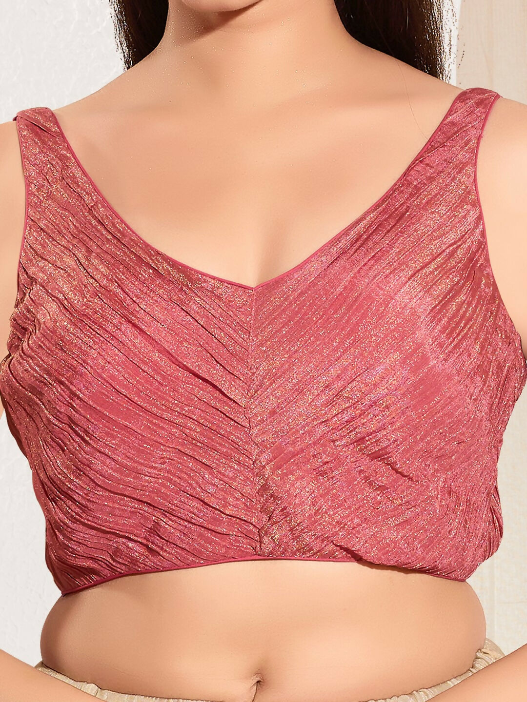 Joban Fashion Onion Pink Tissue Padded Blouse With Sweetheart Neck Sleeveless | Grocsy