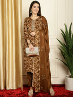 Jyoti Fashion Women's Brown Pashmina Floral Digital Printed Kurta with Trouser & Dupatta | Grocsy