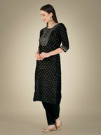 Jyoti Fashion Women's Black Cotton Magic Slub Embroidery & Sequence work Kurta with Trouser & Dupatta | Grocsy
