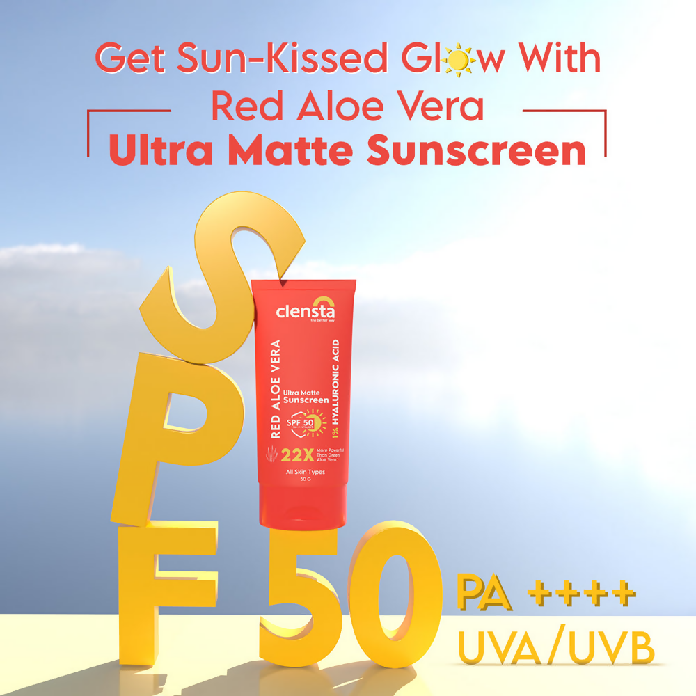 Clensta Red Aloe Vera Ultra Matte Sunscreen SPF 50 | Grocsy