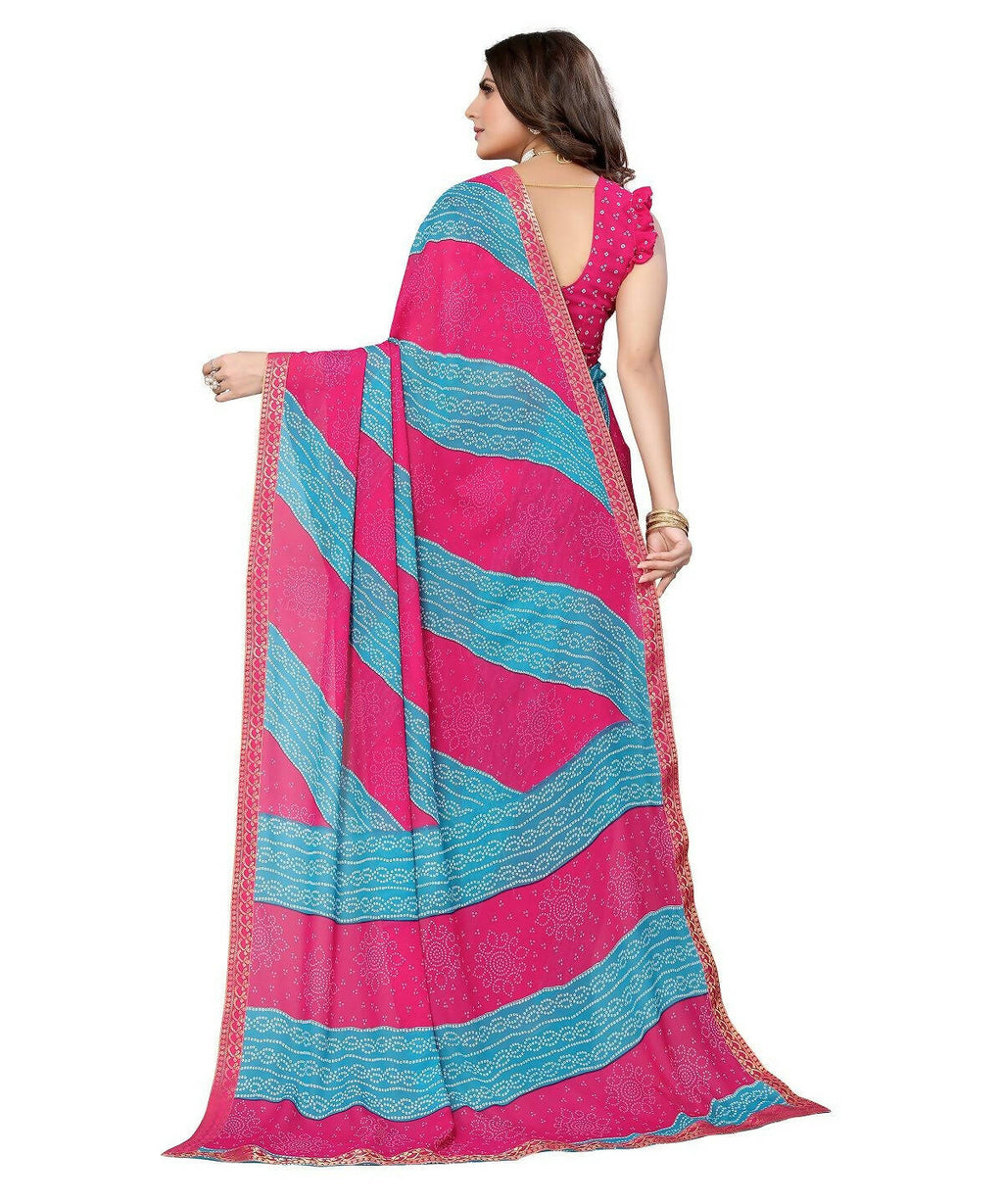 Vamika Pink Georgette Printed With Lace Saree (MANYA PINK SKY BLUE) | Grocsy