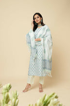 Designer Stylish Skyblue Cotton Blend Stitched Suit With Dupatta - Tanisha | Grocsy