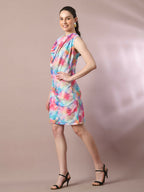 Myshka Women's Multi Printed Cowl Neck Bodycon Party Dress | Grocsy