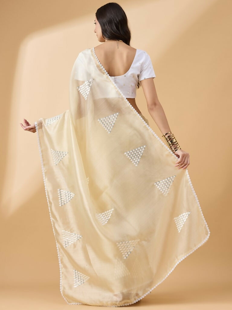 Yellow Tissue Slub Embroidered Saree with Unstitched Blouse - Vairagi | Grocsy