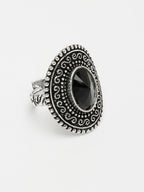 NVR Women's Black Silver-Toned German Silver Adjustable Finger Ring | Grocsy