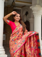 PR Fashion Pink Oft Kanjivaram Paithani Silk With Zari Weaving Meenakari Design Saree | Grocsy