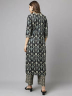 FIORRA Women's Black Cotton A-Line Kurta Palazzo Set | Grocsy