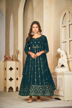 Jyoti Fashion Women's Rama Georgette Embroidered Anarkali Kurta Pant Set With Dupatta | Grocsy