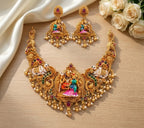Jewel City Antique Gold South Indian Temple Jewelry Set|Necklace With Jhumkas For Festive Wear | Grocsy