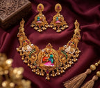 Jewel City Antique Gold South Indian Temple Jewelry Set|Necklace With Jhumkas For Festive Wear | Grocsy
