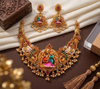 Jewel City Antique Gold South Indian Temple Jewelry Set|Necklace With Jhumkas For Festive Wear | Grocsy