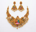 Jewel City Antique Gold South Indian Temple Jewelry Set|Necklace With Jhumkas For Festive Wear | Grocsy