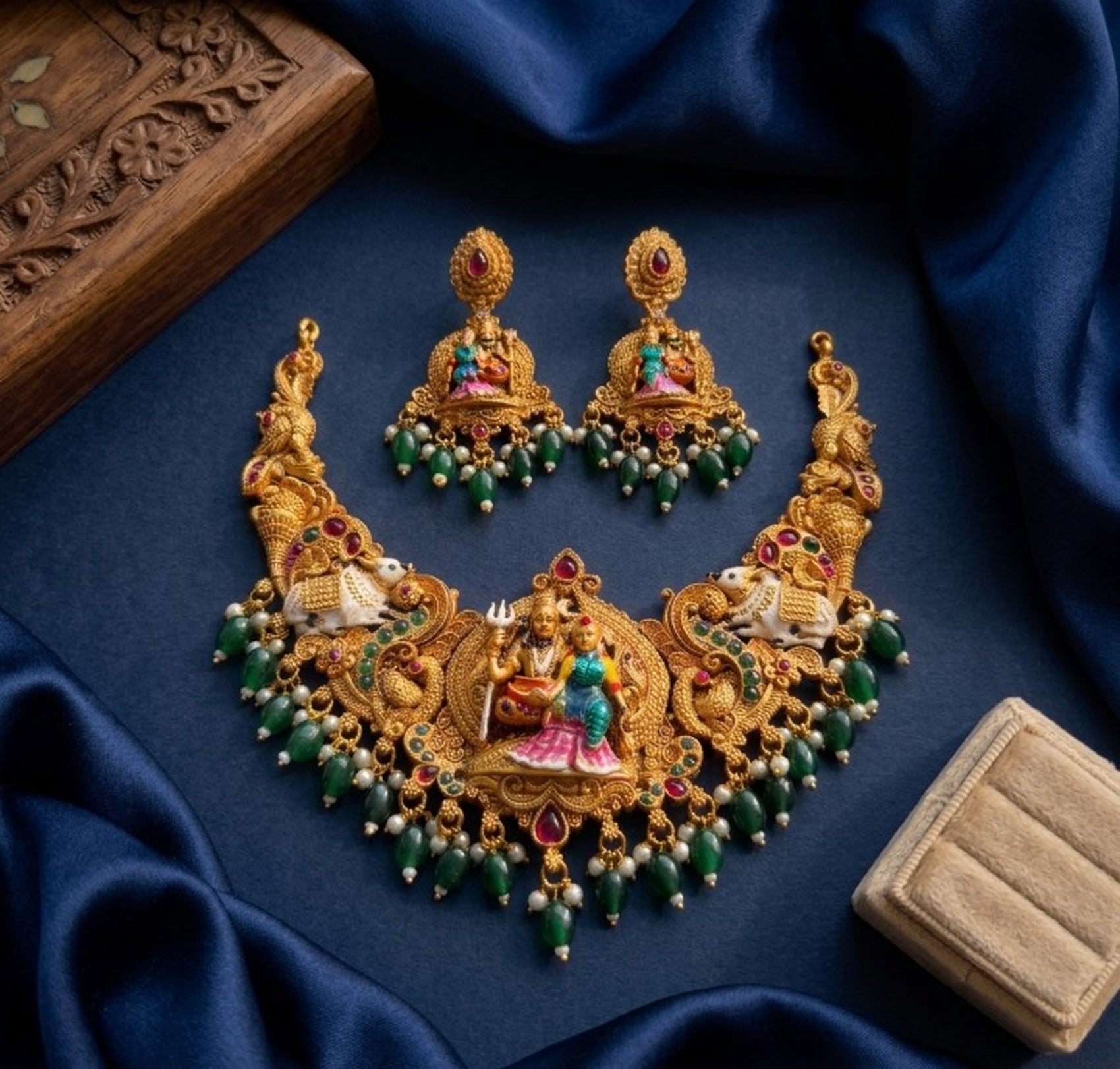 Jewel City Antique Gold South Indian Temple Jewelry Set For Festive Wear | Grocsy