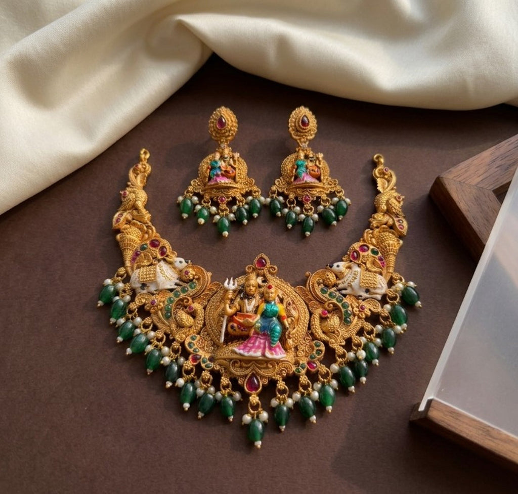 Jewel City Antique Gold South Indian Temple Jewelry Set For Festive Wear | Grocsy