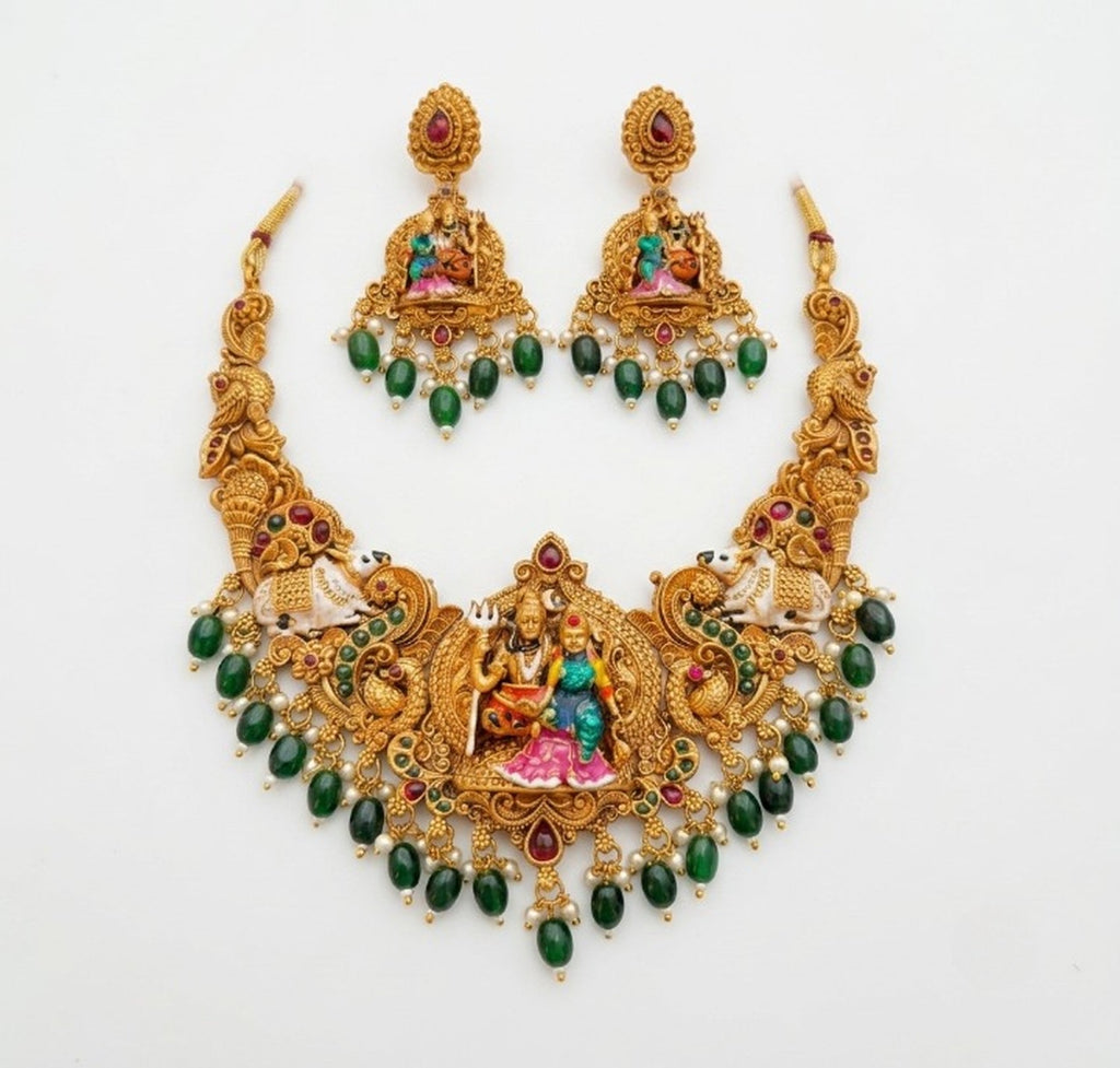 Jewel City Antique Gold South Indian Temple Jewelry Set For Festive Wear | Grocsy