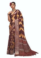 Joban Fashion Maroon Dola Tussar Silk Self Jacquard Border Saree | Grocsy