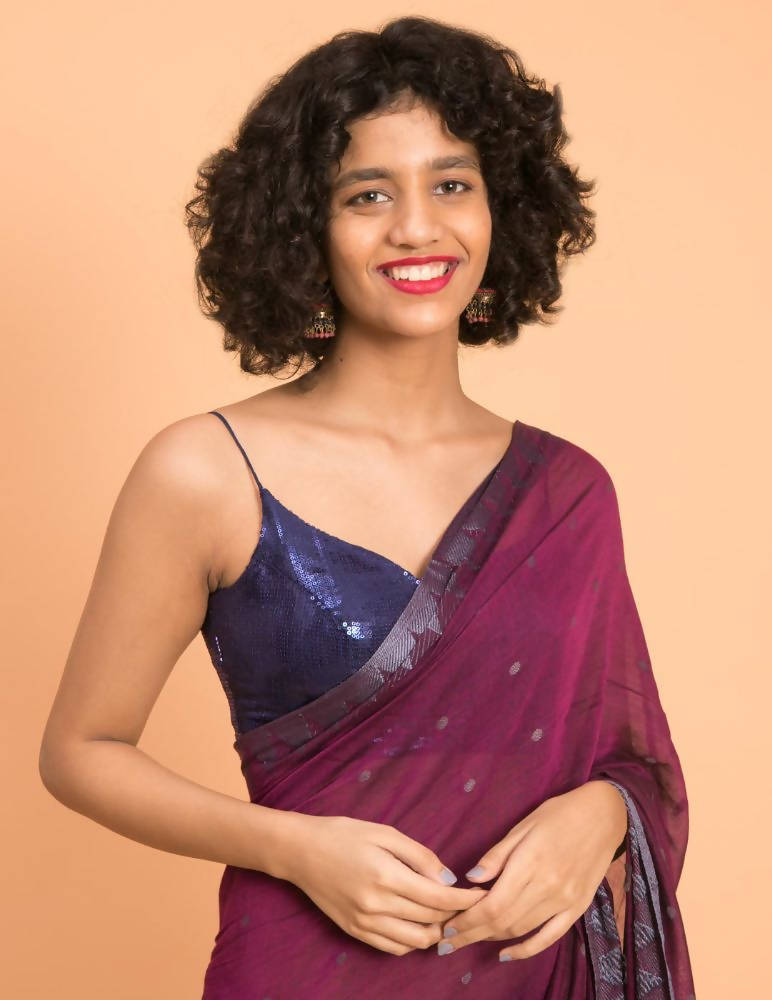 Suta Purple Grey Woven Design Saree With Tasseled Pallu | Grocsy