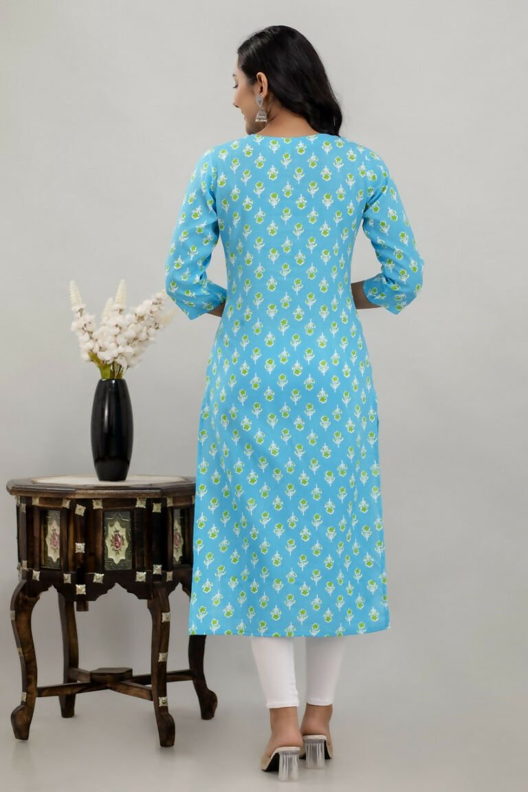 Alvano Printed Straight Kurta for Women and Girls Rayon (Lightblue) | Grocsy