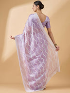 Purple Tissue Slub Embroidered Saree with Unstitched Blouse - Vairagi | Grocsy