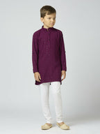 Joban Fashion Kids Island Full Sleeves Cotton Kurta, Pyjama Set with Sequin work - Wine | Grocsy