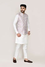 Joban Fashion White Colored Art Silk Fabric Kurta, Jacket With Straight Fit Pant | Grocsy