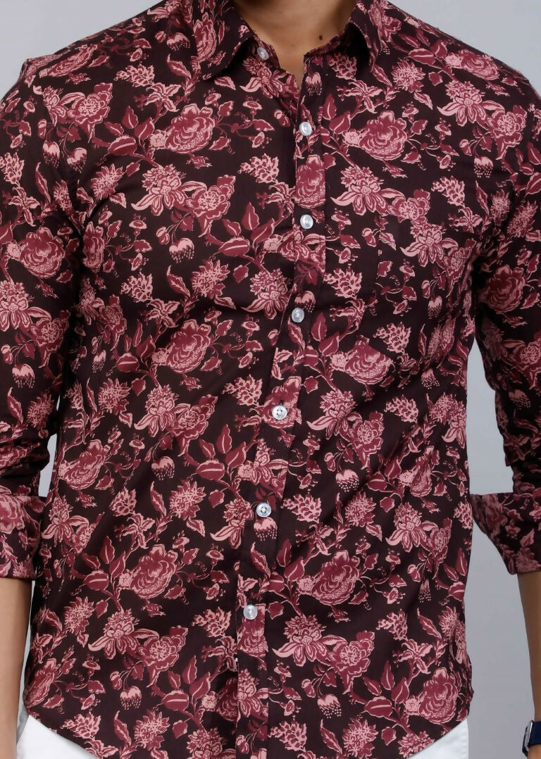 Miravan Men's Floral Slim Fit Long Sleeves Maroon Shirt | Grocsy