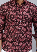 Miravan Men's Floral Slim Fit Long Sleeves Maroon Shirt | Grocsy