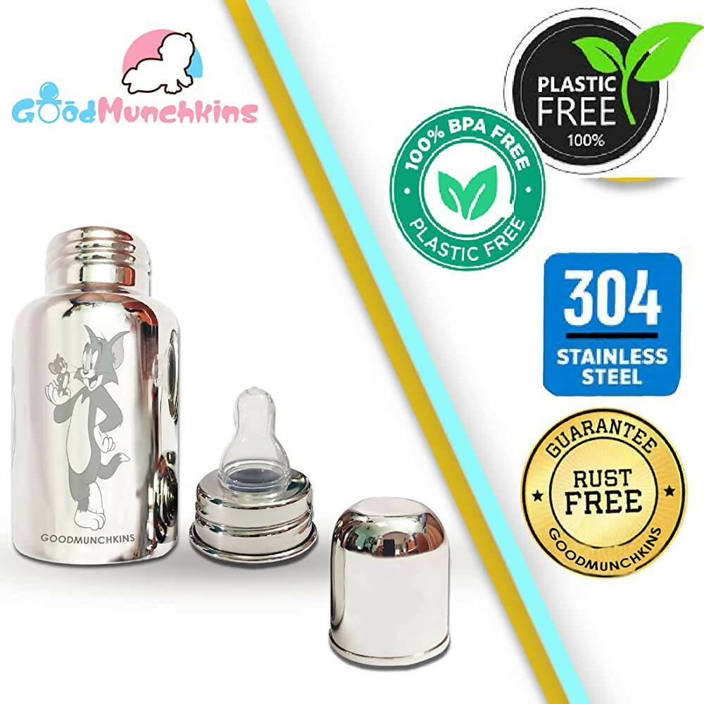 Goodmunchkins Stainless Steel Baby Feeding Bottle 304 Grade for Infants/Toddlers with Bottle Cleaning Pink Brush-150ml | Grocsy