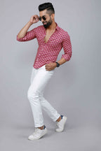 Miravan Men's Pink Regular Fit Floral Printed Cotton Casual Shirt | Grocsy